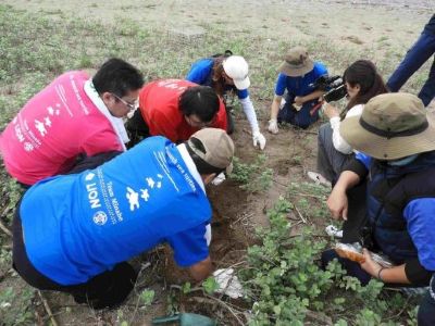 調査のため、産卵巣を掘り起こします